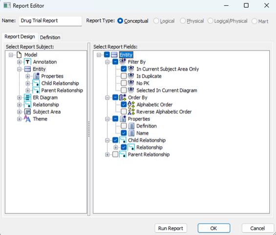 Report Select Object and Fields